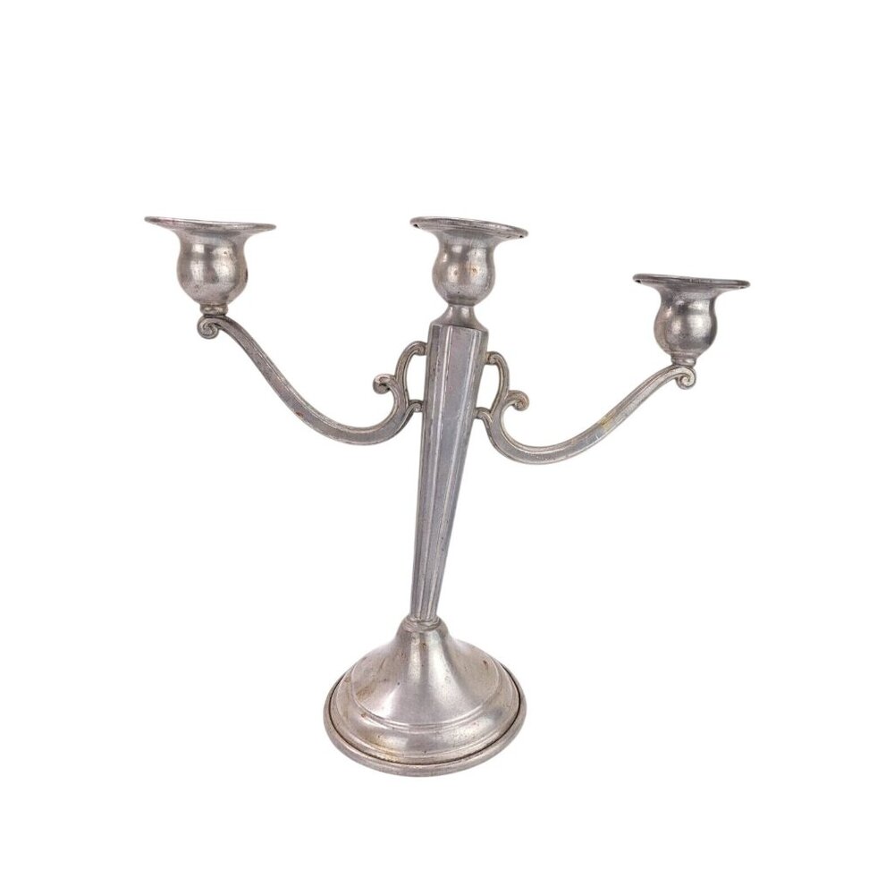 Vintage Pewter 3-Arm Candelabra Candle Holder Haunted Mansion Goth Decor Bent